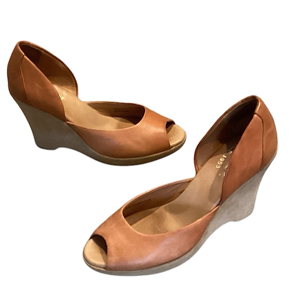 Kork-Ease Tan Leather Peep-Toe Wedge Sandals